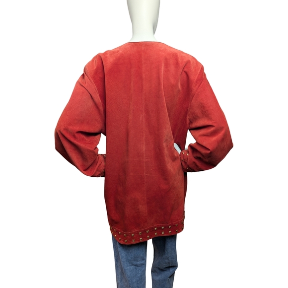 Vintage Danier Suede Leather Jacket | Gold Studded Trim | Oversized Fit - Picture 7 of 10